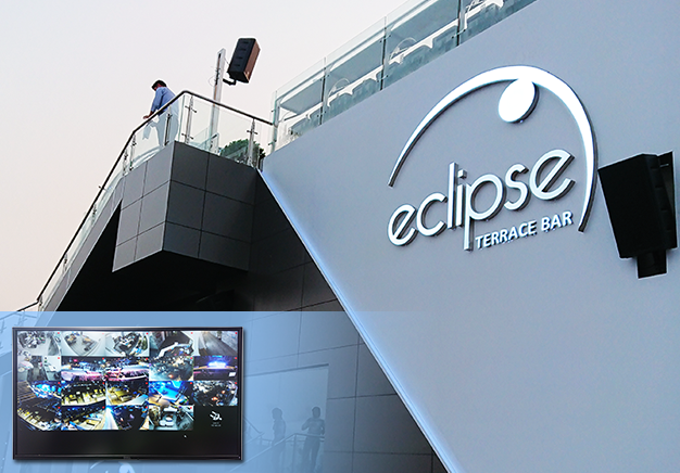 eclipse sky bar's front door with Milesight NVR screen