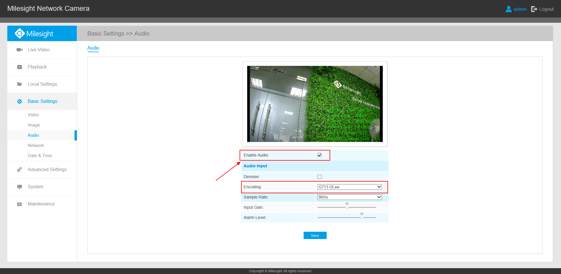 Enable audio on camera