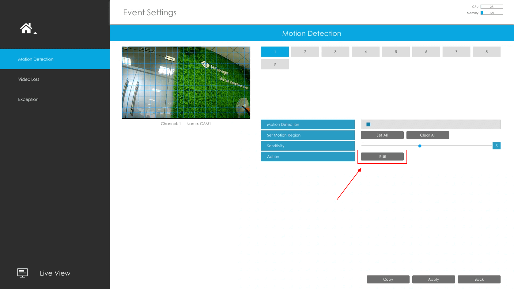 Other actions for motion detection