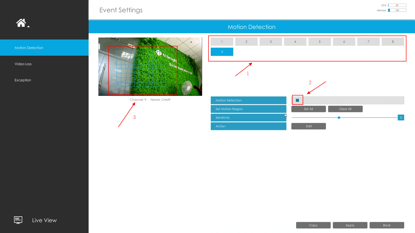 Enable motion detection via NVR