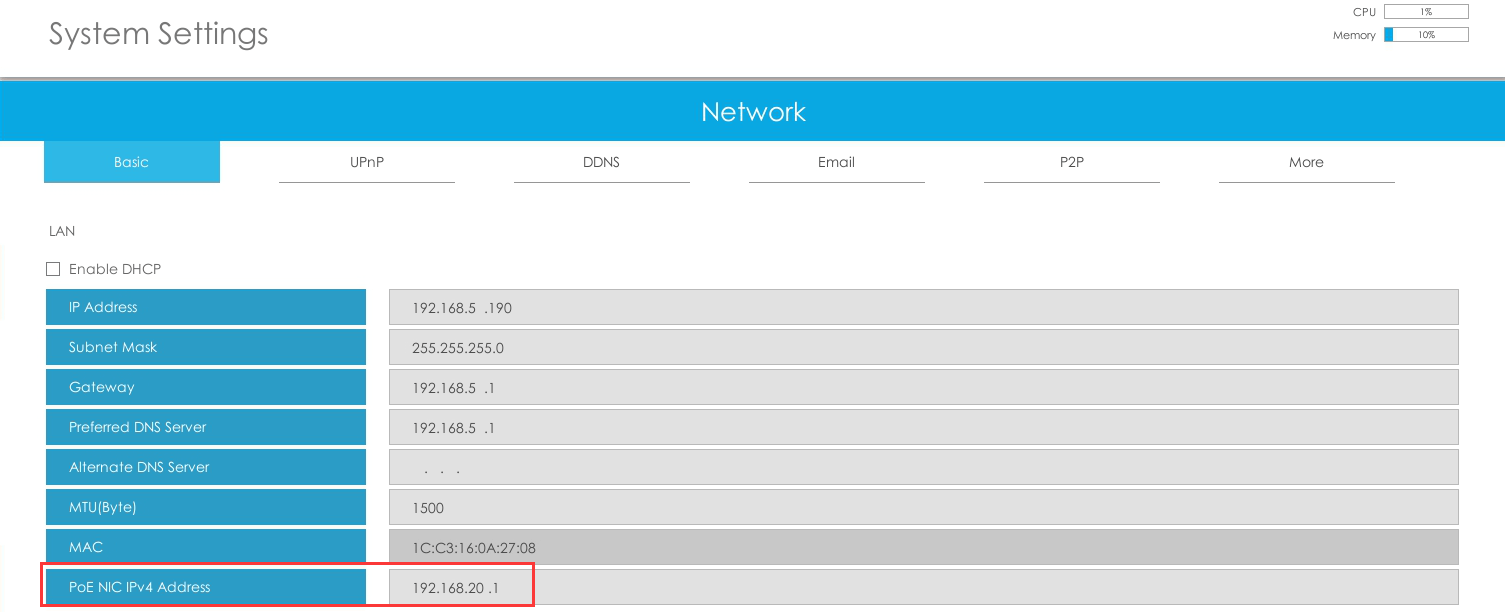 PoE NIC IPv4 Address