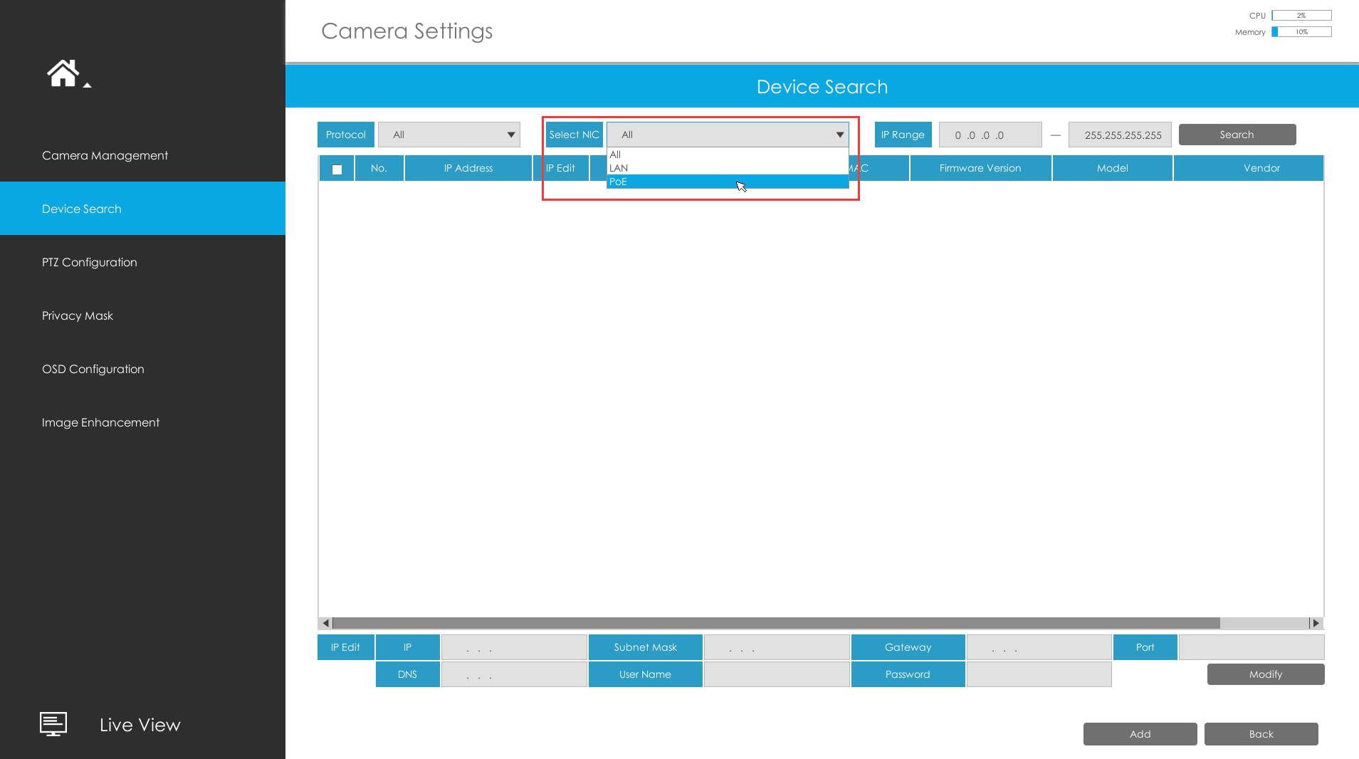 Search the PoE camera