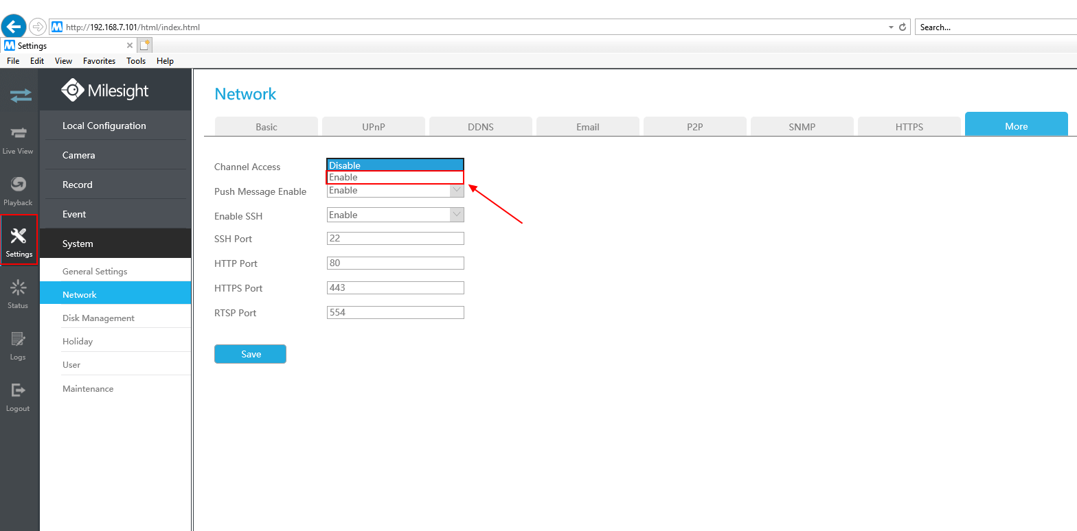 Configure camera on web via PoE port