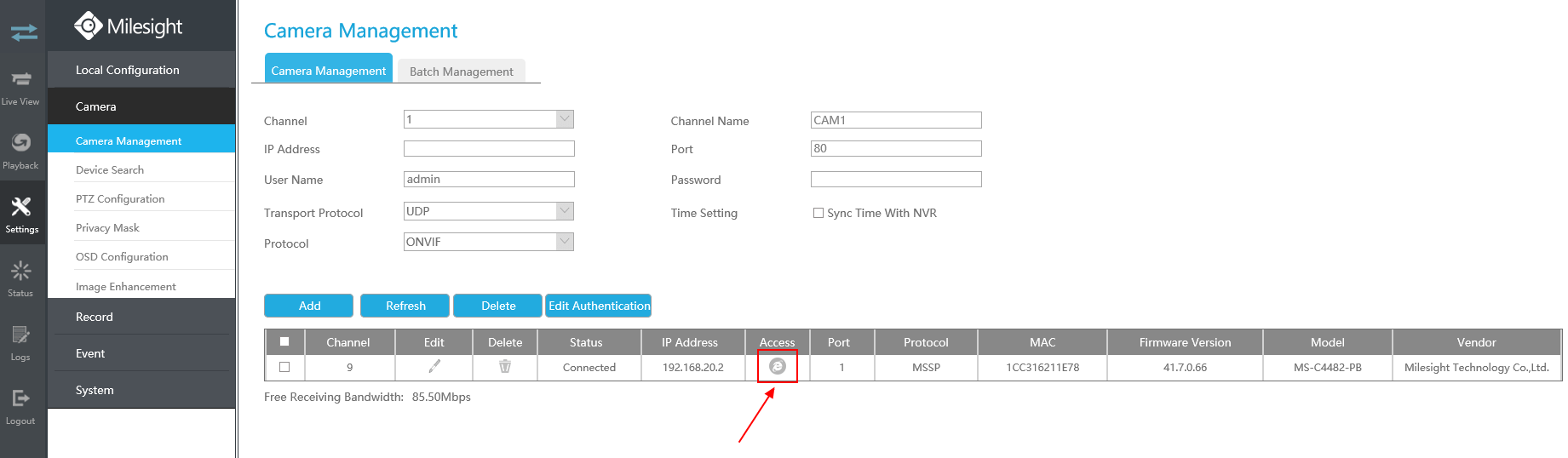 Configure camera on web via PoE port