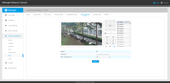 PTZ Auto Tracking Settings