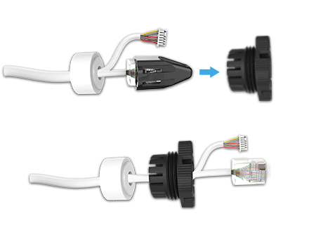 ethernet cable, piercing cap and rubber ring